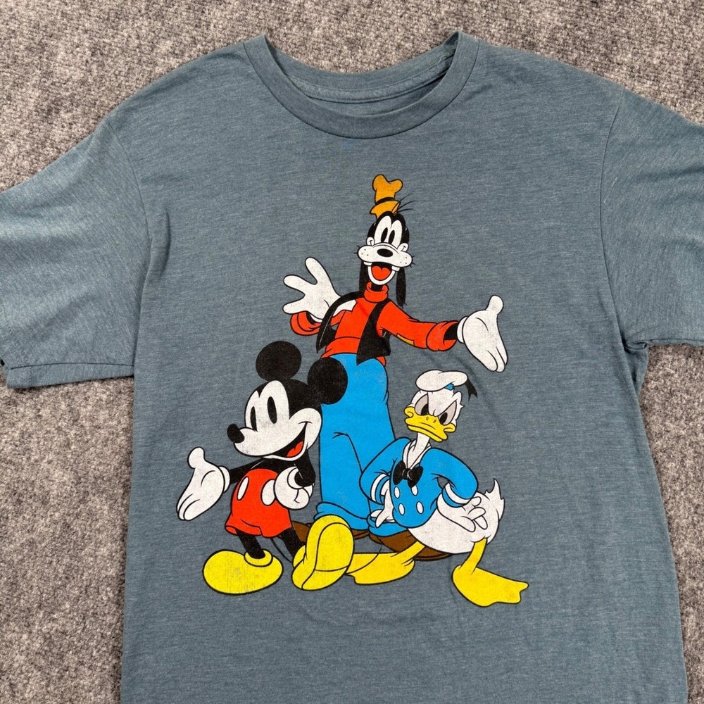 Disney Shirt Medium Heather Blue Mickey Goofy Donald Duck Short Sleeve Unisex